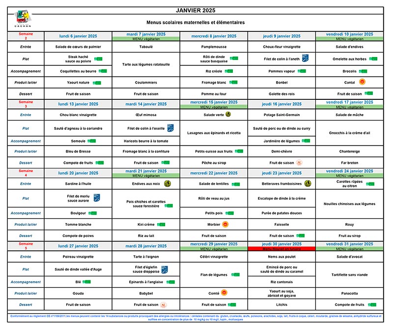 menus janvier 2025 cacha